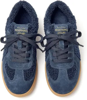 BEAU TODAY Sneaker Boots for Women,Fur Lined Winter Shoes for Women,Comfortable Platform Leather Retro OG Sneakers,Slip-on Tennis Runnig Trainer Shoes