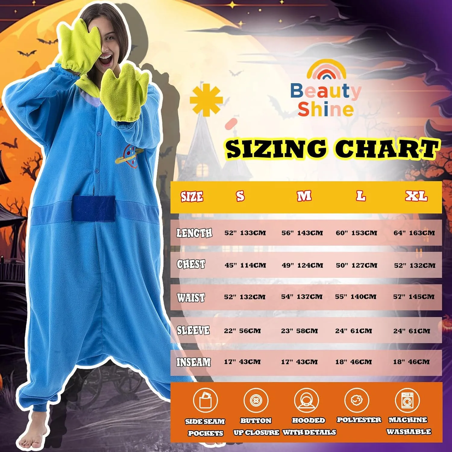 Beauty Shine Unisex Adult Onesie One Piece Pajamas Cosplay Cartoon Costume Halloween Christmas Sleepwear Jumpsuit Homewear