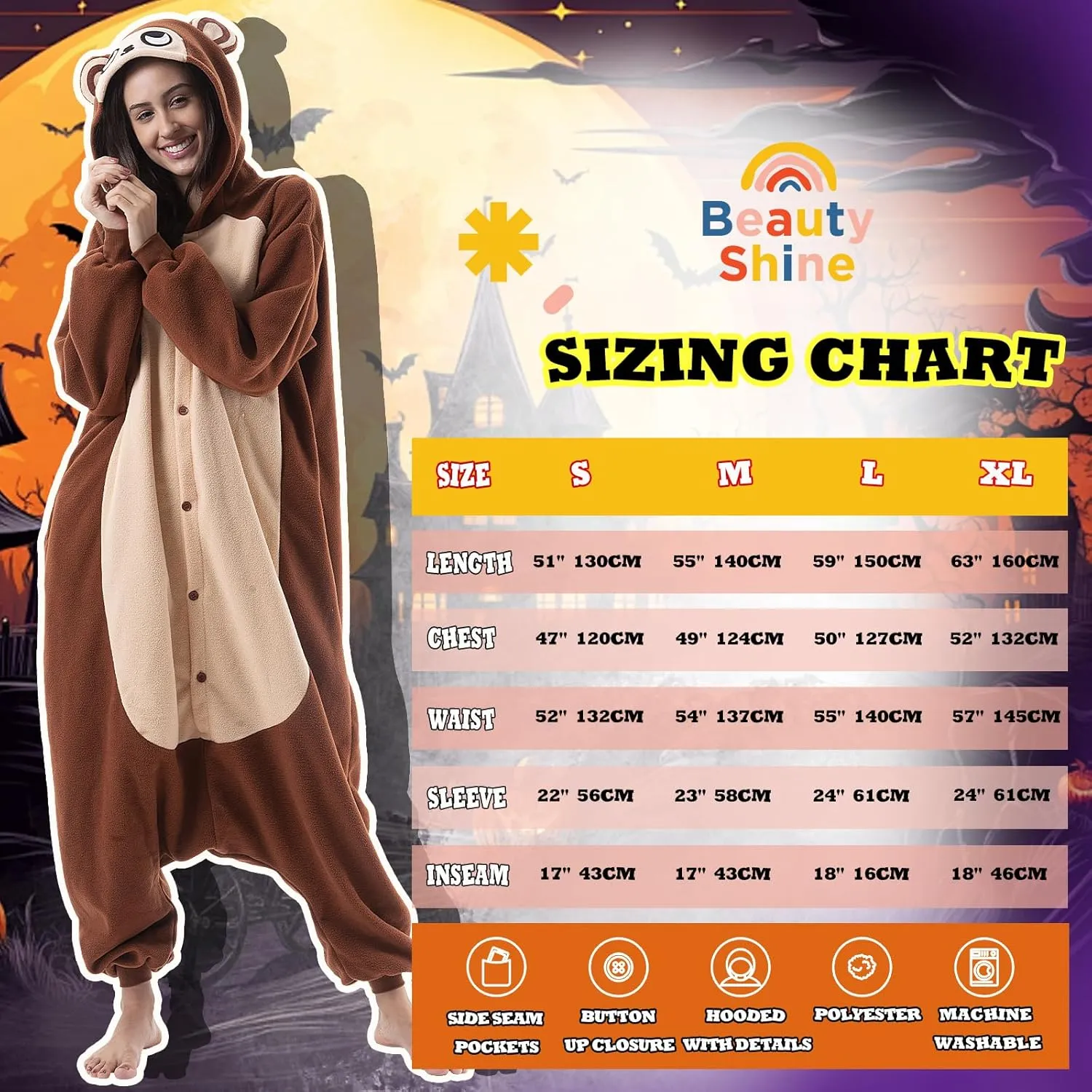 Beauty Shine Unisex Adult Onesie One Piece Pajamas Cosplay Cartoon Costume Halloween Christmas Sleepwear Jumpsuit Homewear