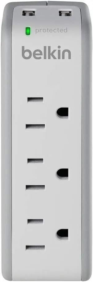 Belkin Wall Mount Surge Protector - 3 AC Multi Outlets & 2 USB Charger Ports - Heavy Duty Flat Rotating Plug for Home, Office, Travel, Computer Desktop & Phone Charging Brick (918 Joules)