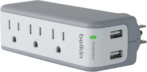 Belkin Wall Mount Surge Protector - 3 AC Multi Outlets & 2 USB Charger Ports - Heavy Duty Flat Rotating Plug for Home, Office, Travel, Computer Desktop & Phone Charging Brick (918 Joules)