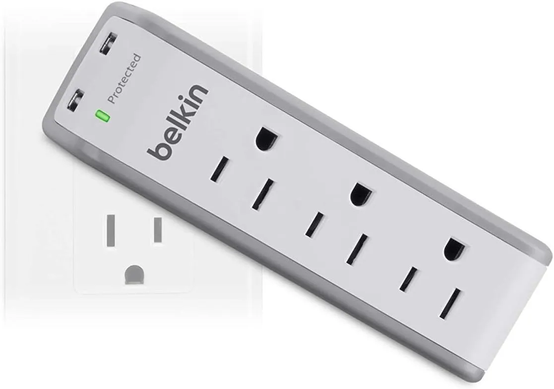 Belkin Wall Mount Surge Protector - 3 AC Multi Outlets & 2 USB Charger Ports - Heavy Duty Flat Rotating Plug for Home, Office, Travel, Computer Desktop & Phone Charging Brick (918 Joules)