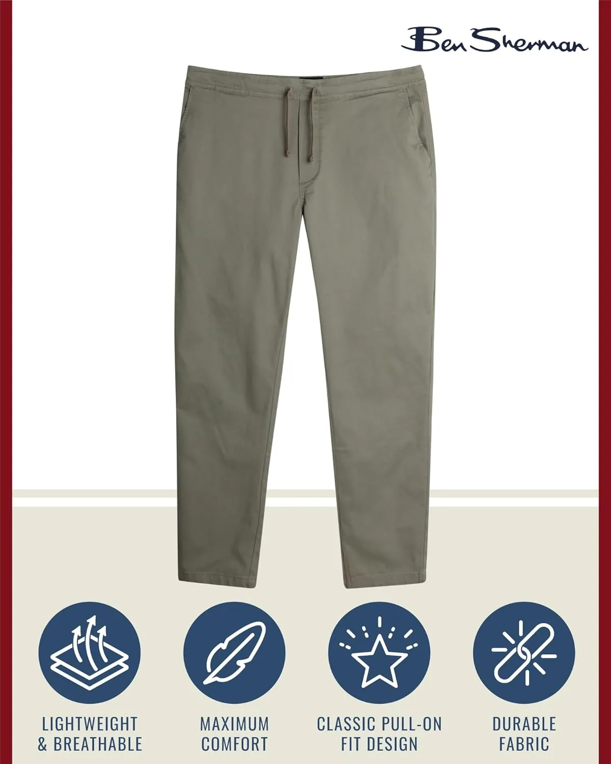 Ben Sherman Men’s Pants - Comfort Stretch Flat Front Pull On Pants - Casual Chinos for Men (S-XL)