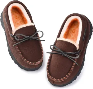 Boys & Girls Memory Foam Moccasin Slippers - Furry Plush Lining, Non-Slip Indoor/Outdoor for Big Kids, Little Kids & Toddler