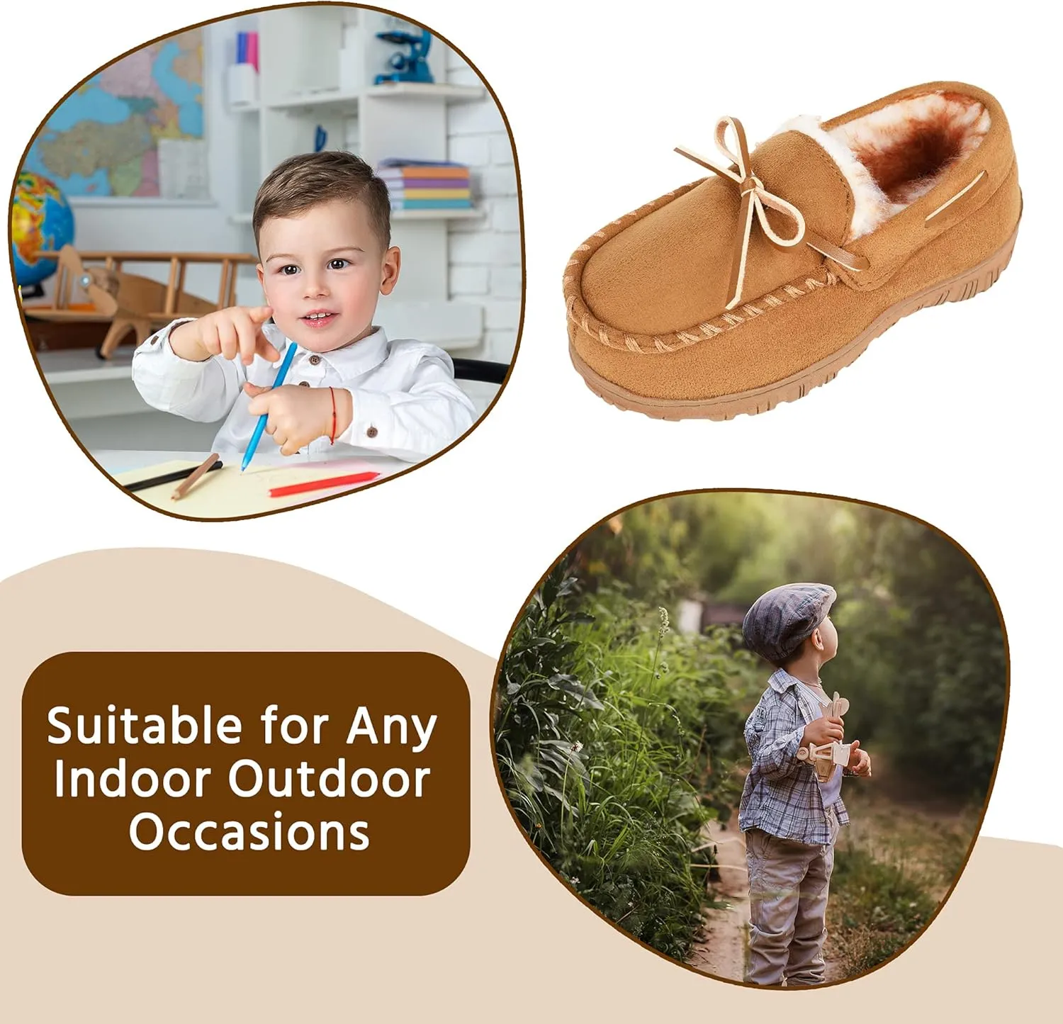 Boys & Girls Memory Foam Moccasin Slippers - Furry Plush Lining, Non-Slip Indoor/Outdoor for Big Kids, Little Kids & Toddler