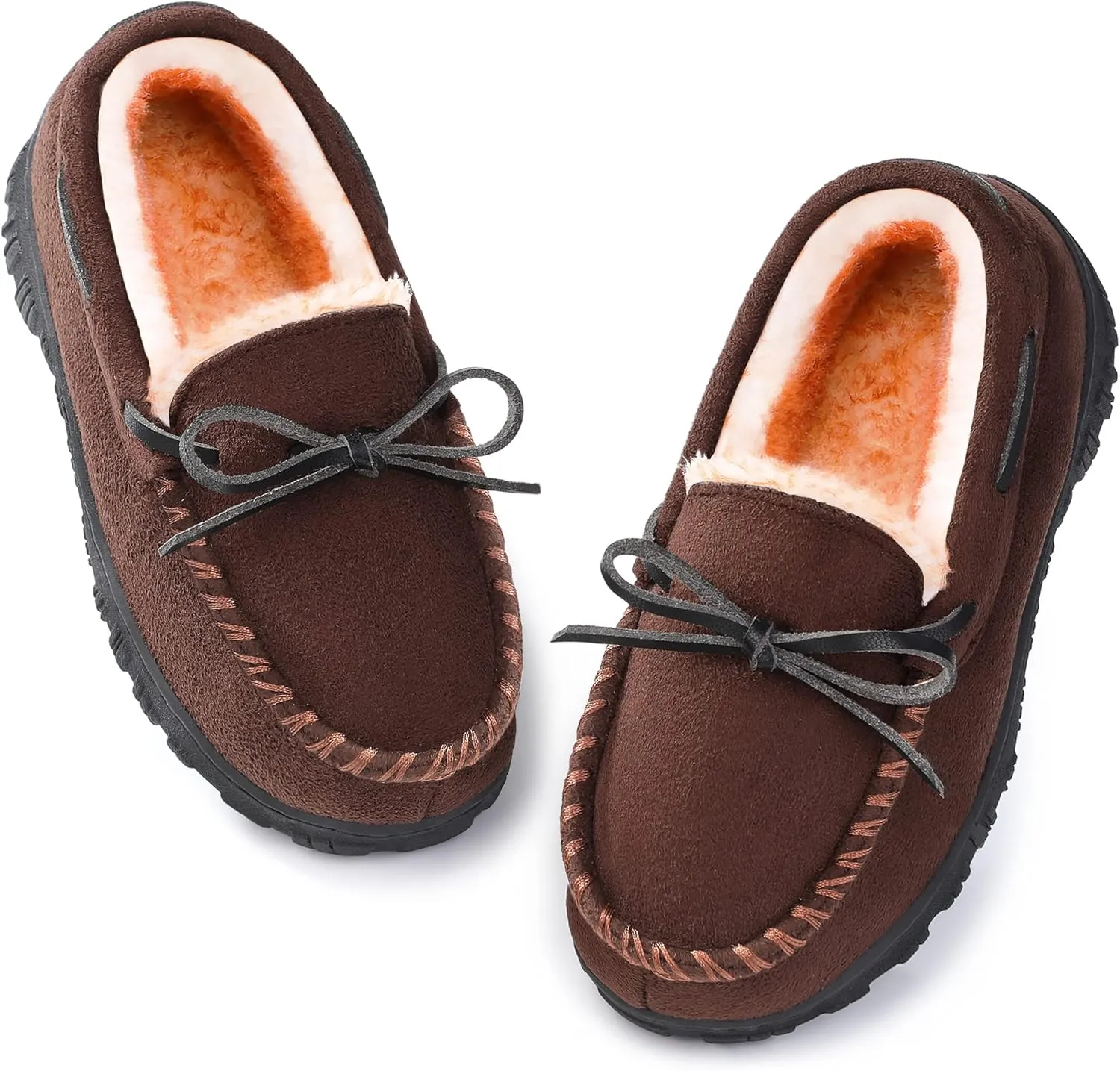 Boys & Girls Memory Foam Moccasin Slippers - Furry Plush Lining, Non-Slip Indoor/Outdoor for Big Kids, Little Kids & Toddler