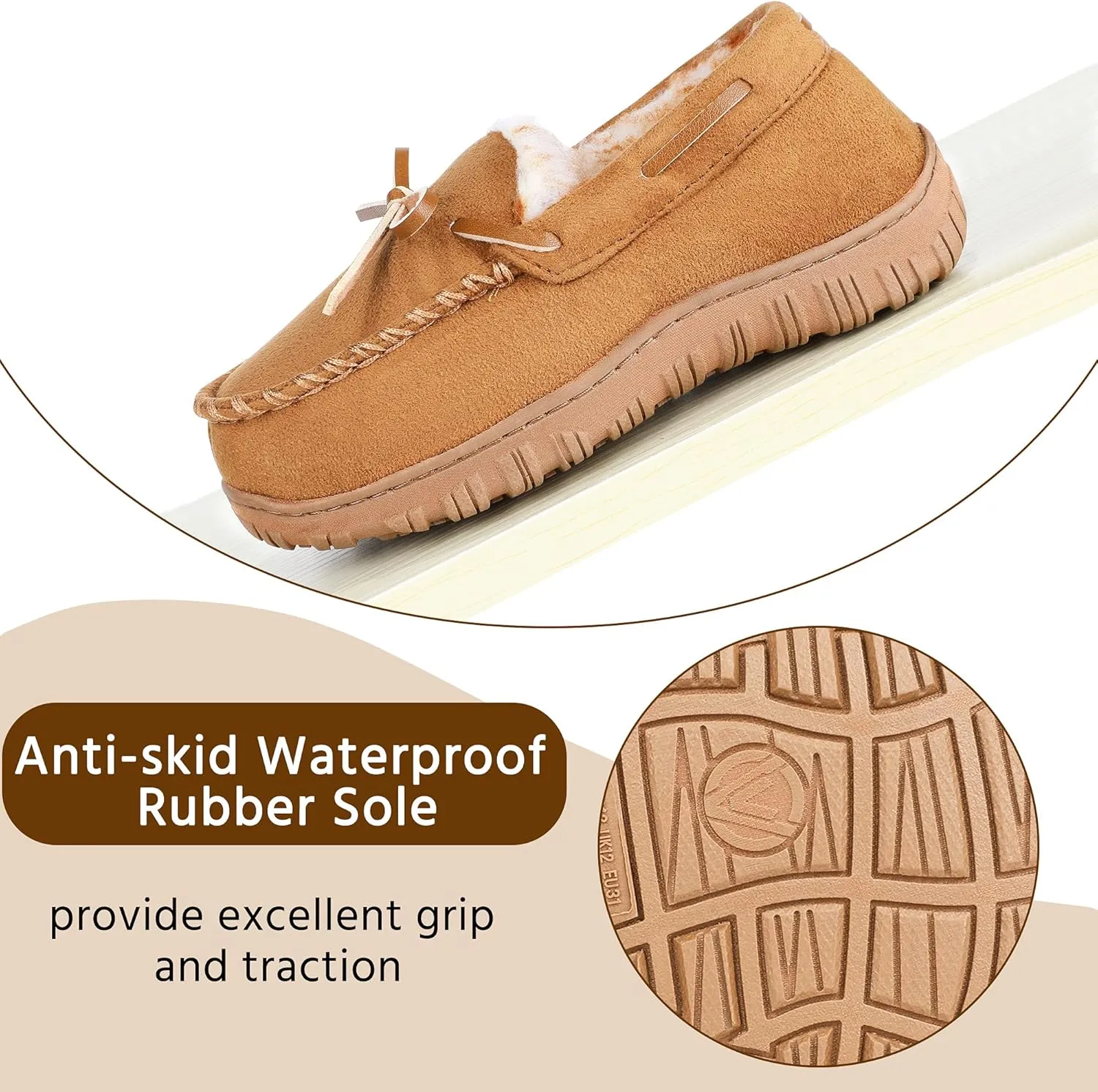 Boys & Girls Memory Foam Moccasin Slippers - Furry Plush Lining, Non-Slip Indoor/Outdoor for Big Kids, Little Kids & Toddler