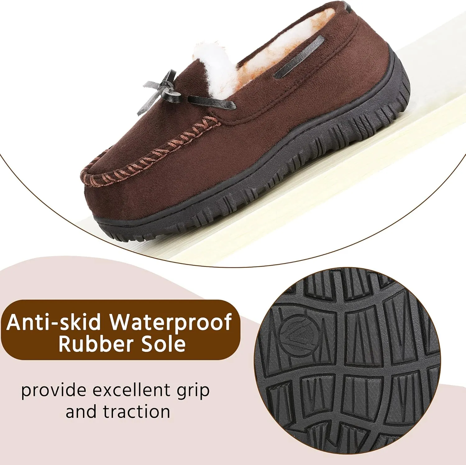 Boys & Girls Memory Foam Moccasin Slippers - Furry Plush Lining, Non-Slip Indoor/Outdoor for Big Kids, Little Kids & Toddler