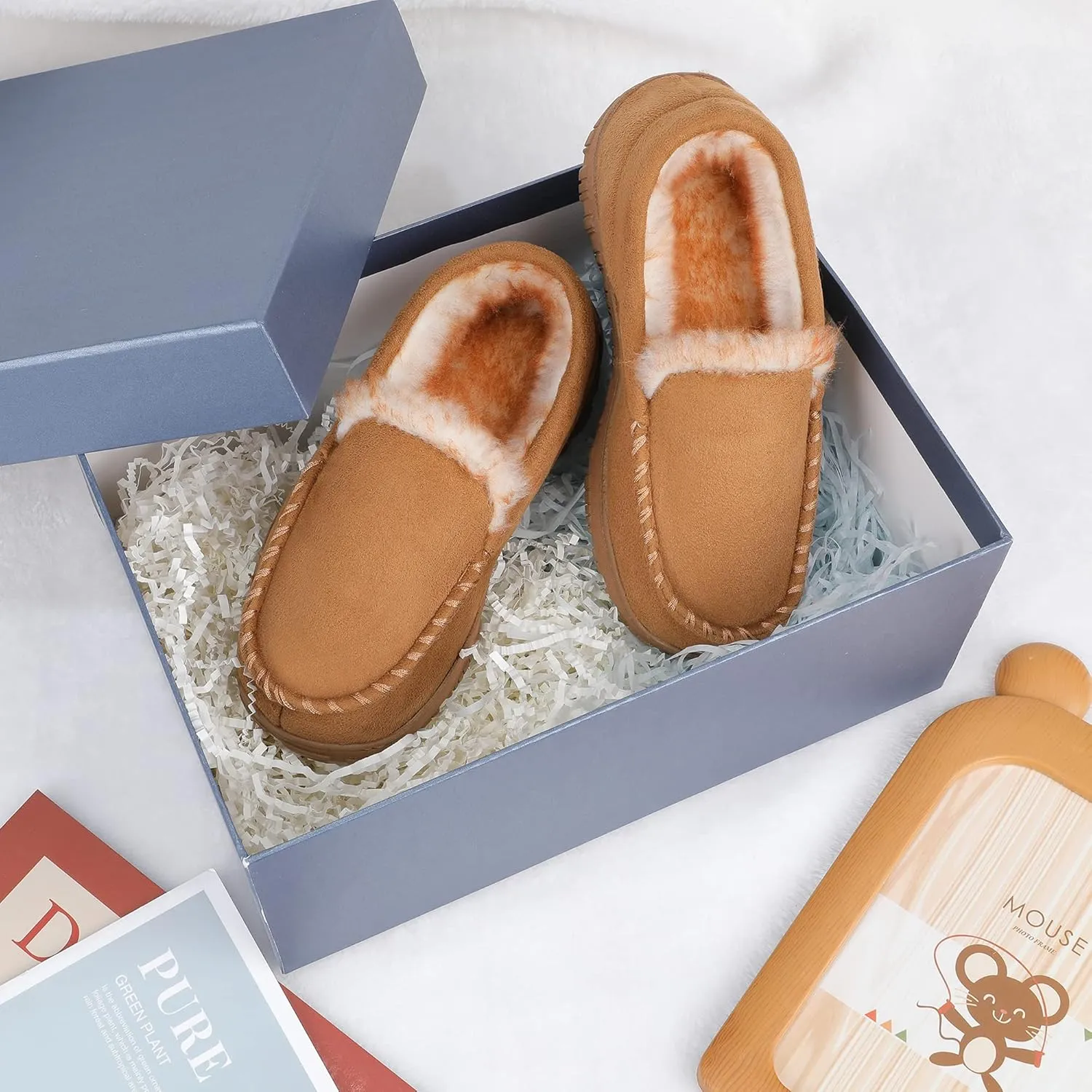 Boys & Girls Moccasin Memory Foam Kids House Slippers - Nonslip Indoor & Outdoor