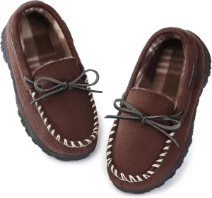 Boys House Slippers Memory Foam Moccasin Shoes Furry Plush Lining Non Slip Indoor Outdoor Boys Slippers for Big Kids Little Kids