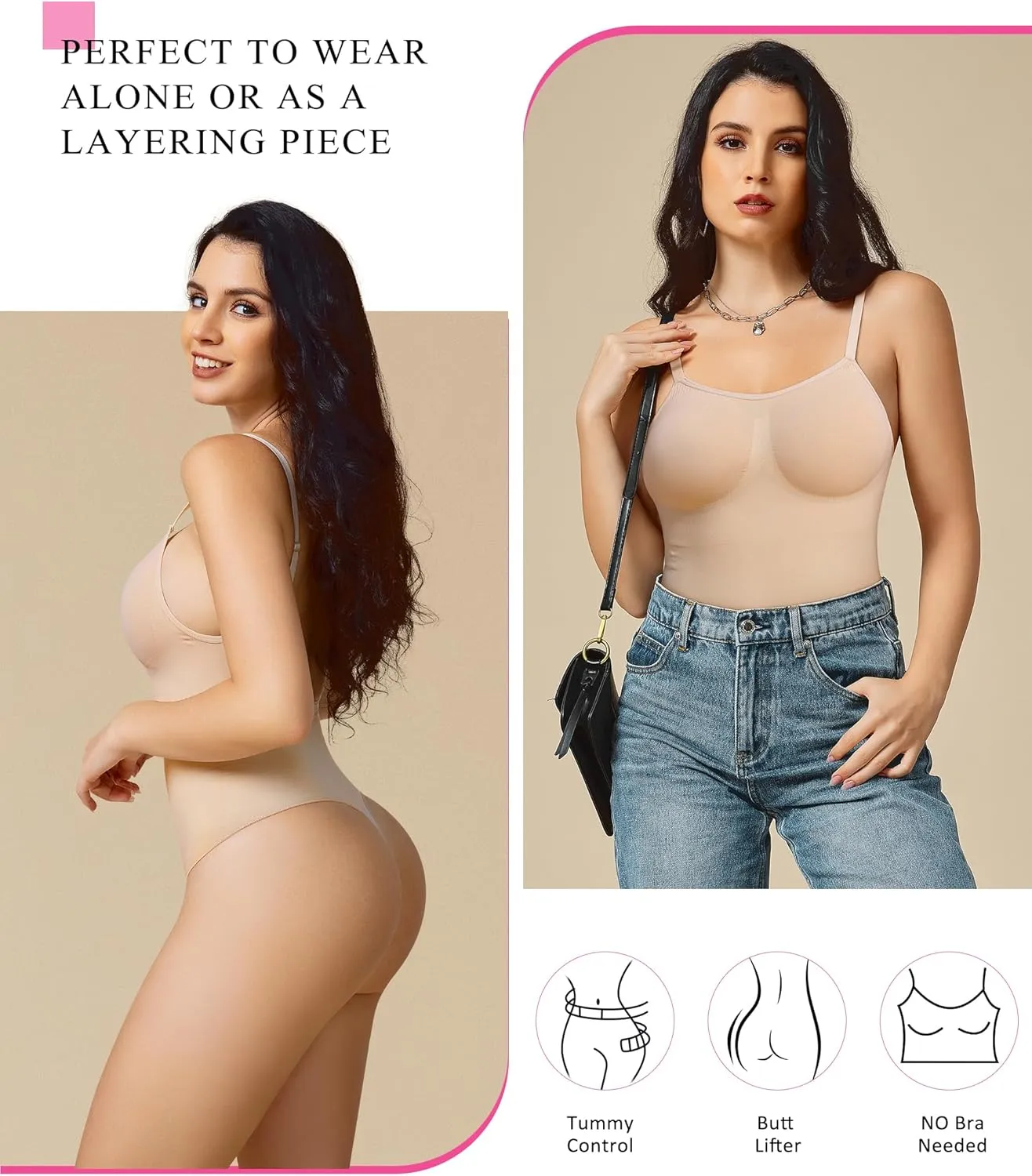 BRABIC Women's Backless Shapewear Bodysuit Tummy control Thong Seamless Body Shaper Sleeveless Compression Tanks Tops