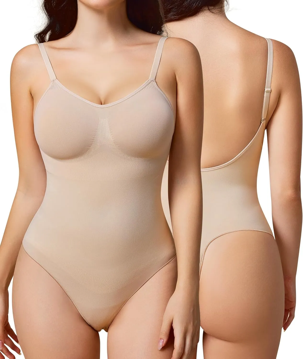 BRABIC Women's Backless Shapewear Bodysuit Tummy control Thong Seamless Body Shaper Sleeveless Compression Tanks Tops