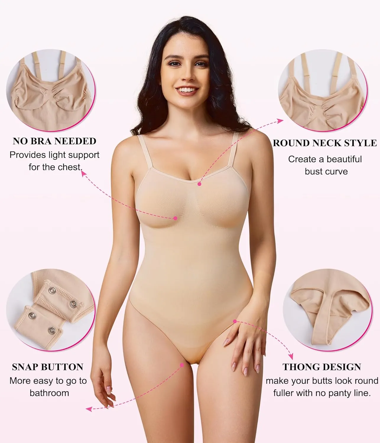 BRABIC Women's Backless Shapewear Bodysuit Tummy control Thong Seamless Body Shaper Sleeveless Compression Tanks Tops