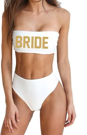 Bride Women 2 Pieces Bandeau Bikini Squad Swimsuits Off Shoulder High Waist Wifey Cheeky Bikinis Set…