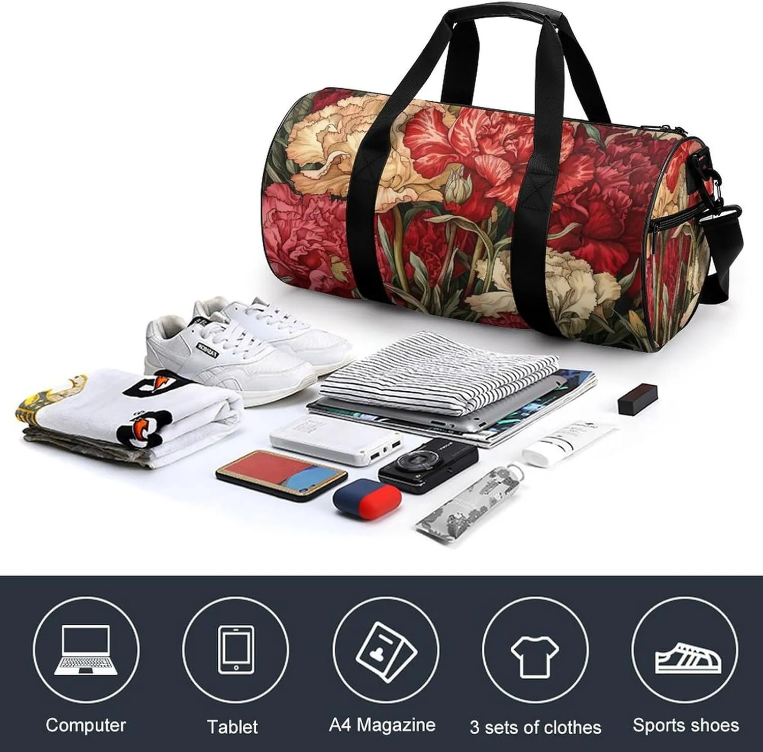 Brightly Colored Flowers Duffel Bag for Men Women Gym Bag Sports Small Overnight Bag for Travel Weekender, 17.7in/9in/9in, XB0606009