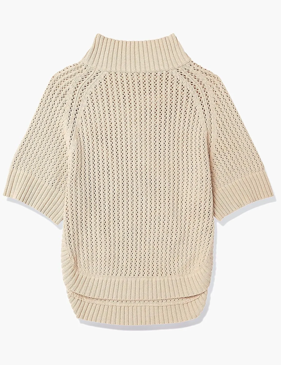 Cable Stitch Women's Rib-Collar Tunic Sweater - Loose Fit Oversized Mock Neck 3/4 Sleeve Pullover Poncho Cover-up Top