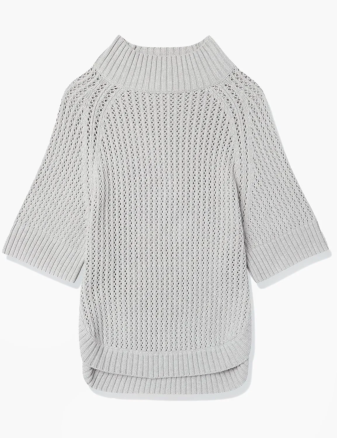 Cable Stitch Women's Rib-Collar Tunic Sweater - Loose Fit Oversized Mock Neck 3/4 Sleeve Pullover Poncho Cover-up Top