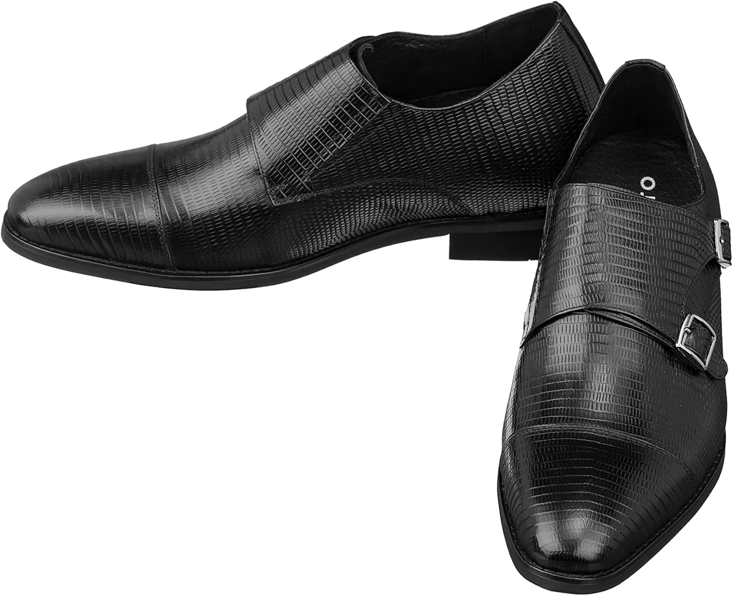 CALTO Men's Invisible Height Increasing Elevator Shoes - Black Leather Slip-on Dual Monk Straps Formal Loafers- 2.8 Inches Taller - K3114 - Size 9 D(M) US