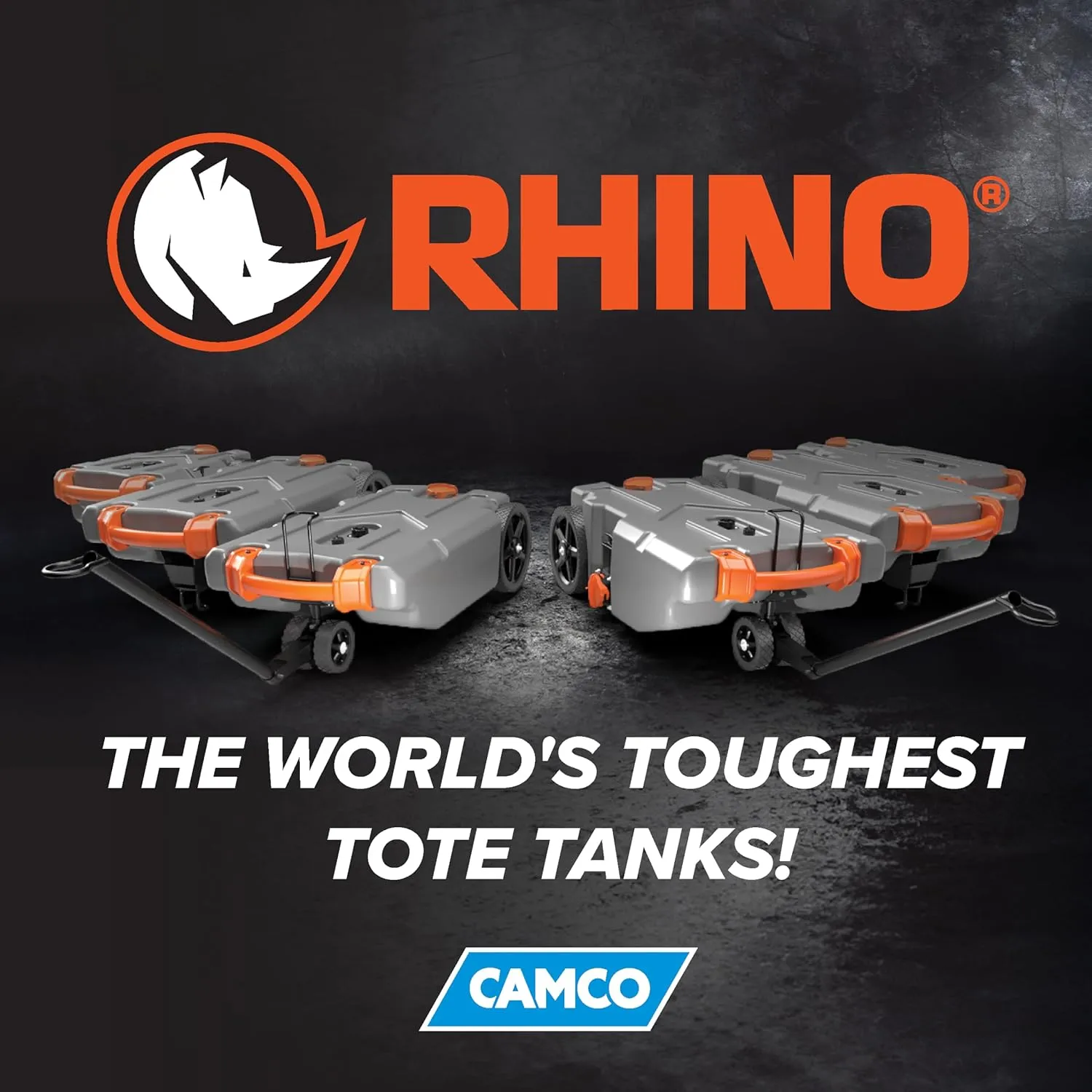 Camco Rhino 21-Gallon RV Portable Waste Tank - Features Large Heavy-Duty No-Flat Wheels & Low Drain Hole - Includes Removable Steel Tow Adapter, 3’ Sewer Hose & More RV Accessories (39002)