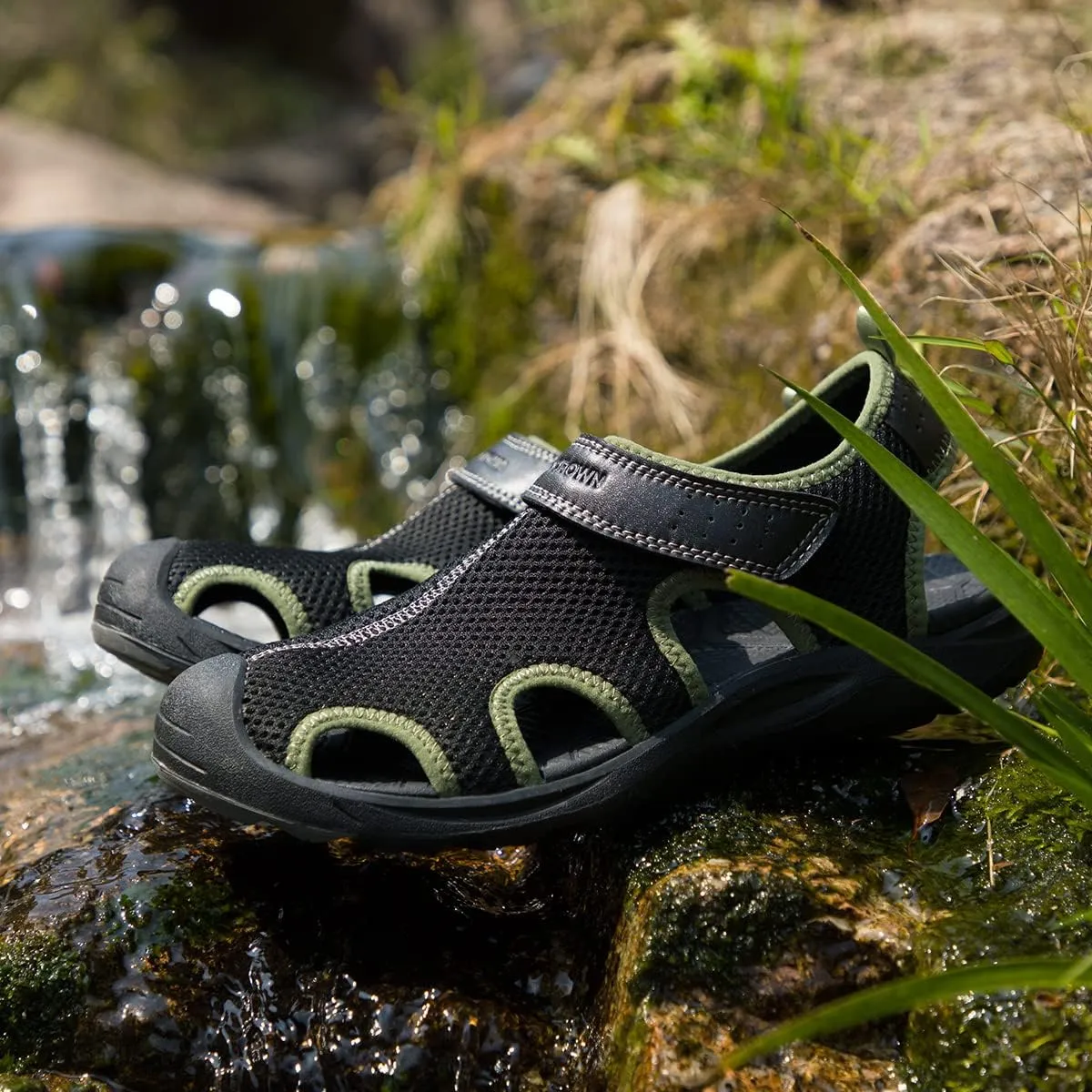 CAMEL CROWN Men's Mesh Hiking Sandals Closed-Toe Beach Sandal for Athletic Outdoor Summer Waterproof