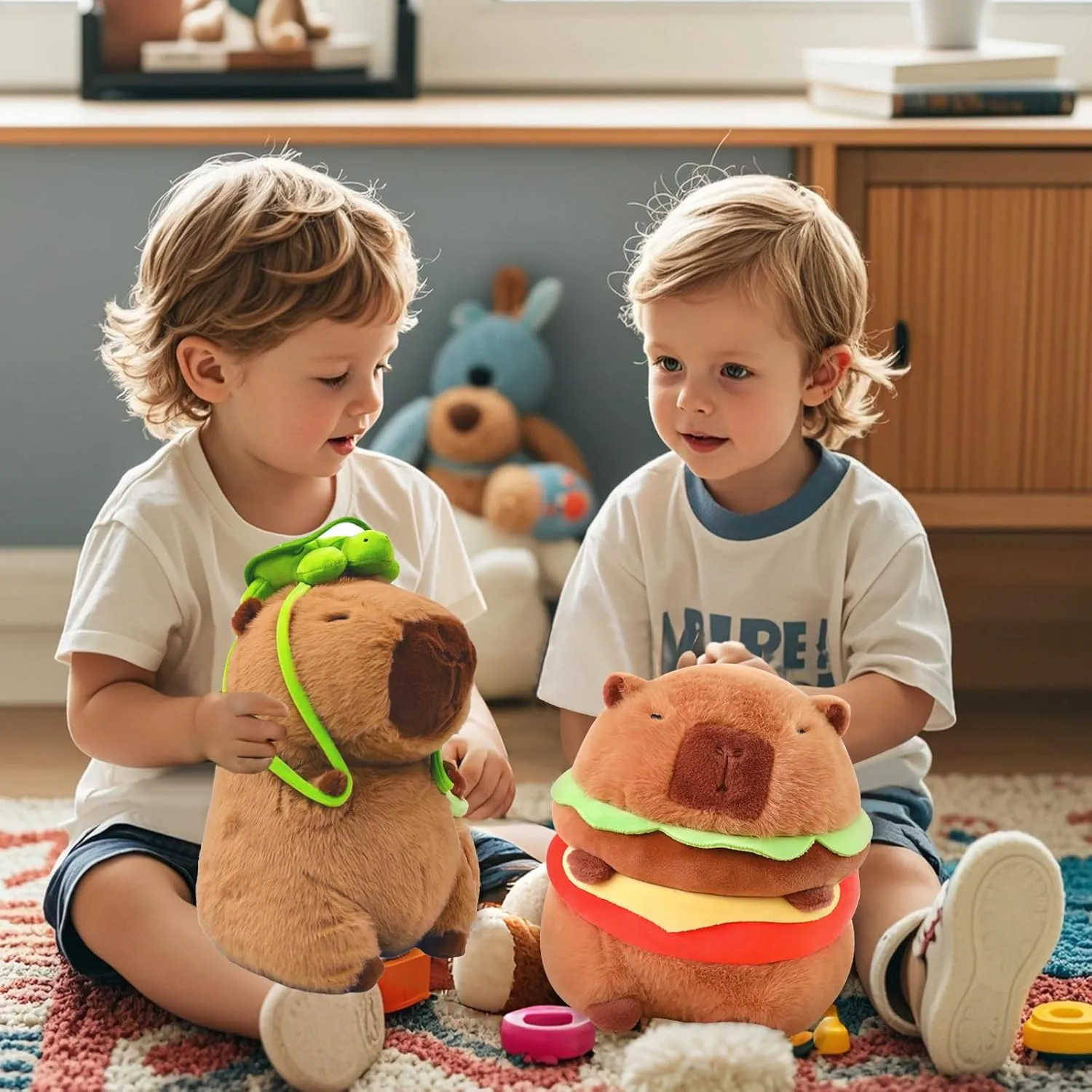 Capybara Plush with Turtle Backpack, Cute Capybara Stuffed Animal Plush Toy Birthday Decorations for Girls and Boys (Turtle)