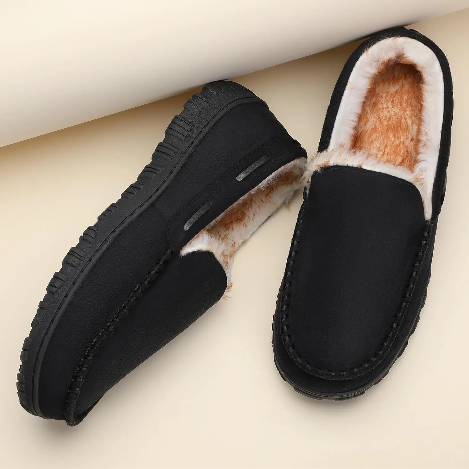 CareBey Men Slippers Indoor Outdoor Slip on Warm House Shoes Plush Moccasin Slippers for Men