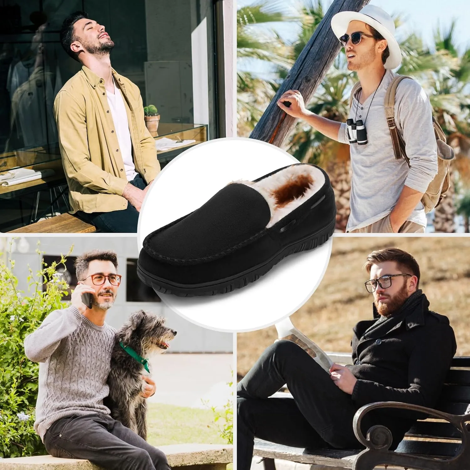 CareBey Men Slippers Indoor Outdoor Slip on Warm House Shoes Plush Moccasin Slippers for Men