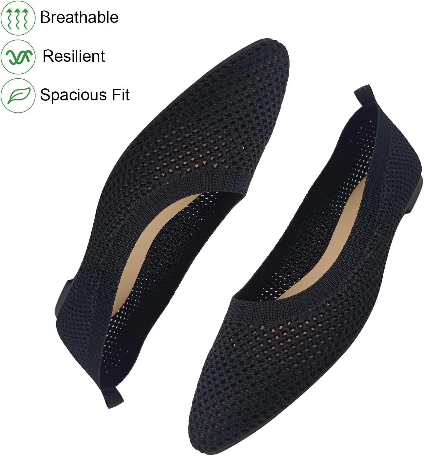 CasfelRen Women's Classic Ballet Flats, Pointed Toe Comfortable Dress Shoes Flats, Soft Knit Slip On Flats Shoes for Women