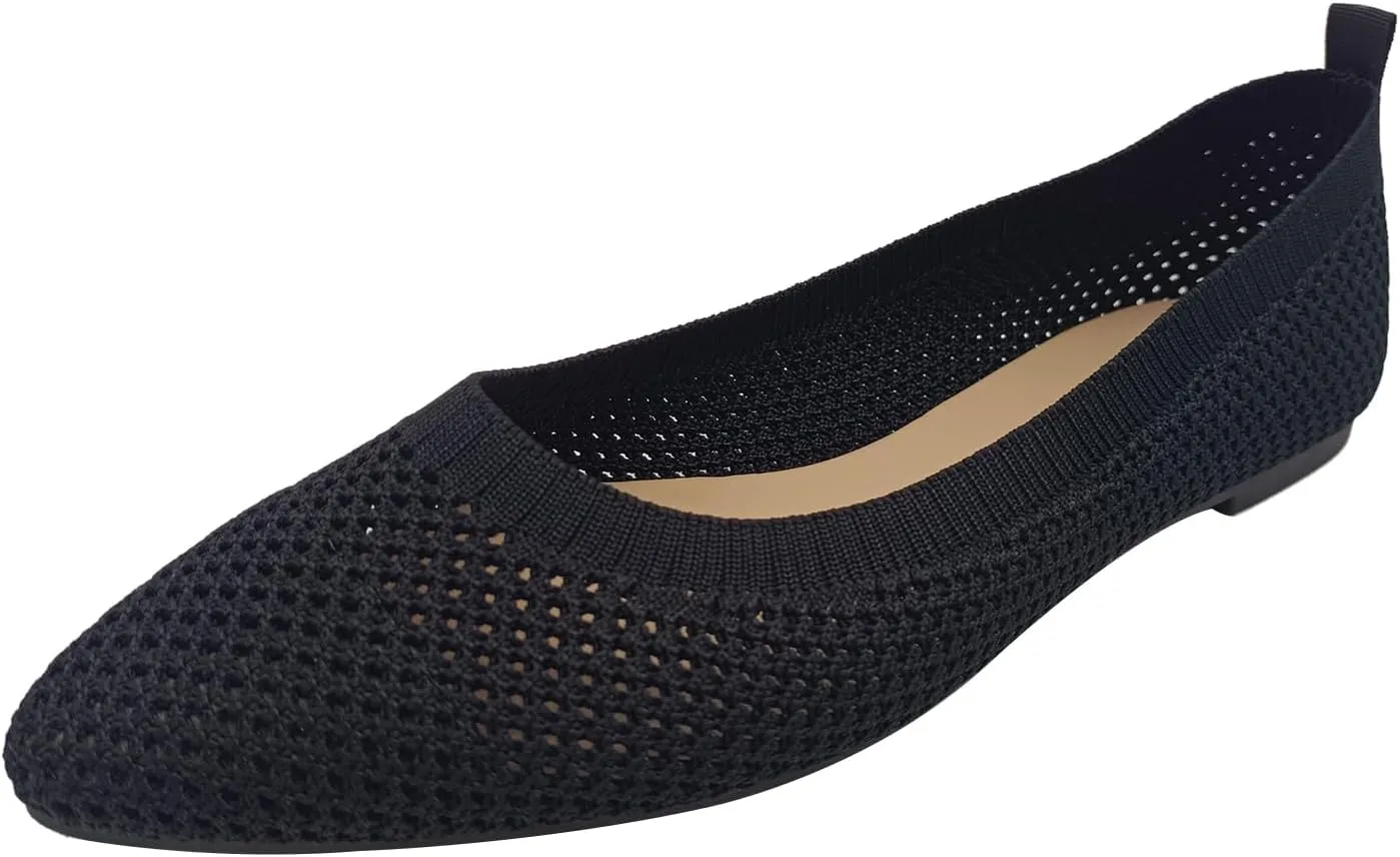 CasfelRen Women's Classic Ballet Flats, Pointed Toe Comfortable Dress Shoes Flats, Soft Knit Slip On Flats Shoes for Women