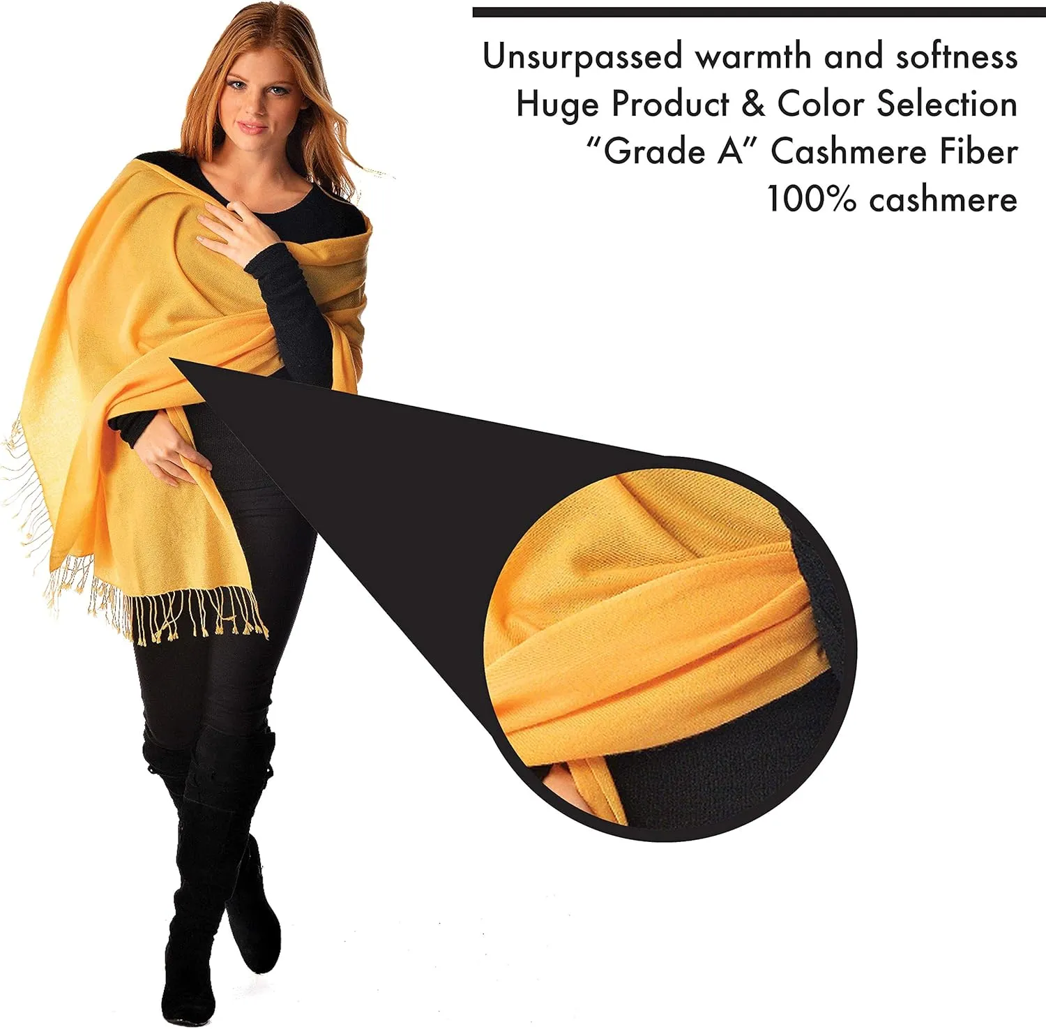 Cashmere Boutique 100% Pure Cashmere Pashmina Wrap Stole for Women – Lightweight, Daily Wear, Soft and Warm - 28" x 80"