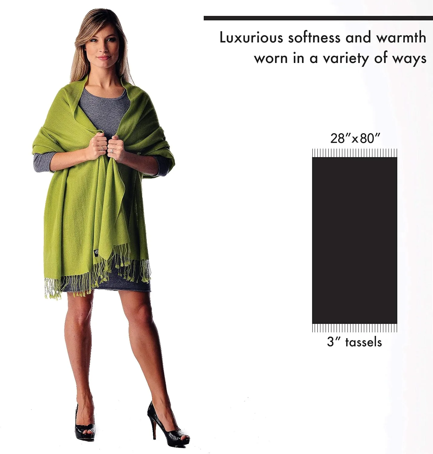 Cashmere Boutique 100% Pure Cashmere Pashmina Wrap Stole for Women – Lightweight, Daily Wear, Soft and Warm - 28" x 80"