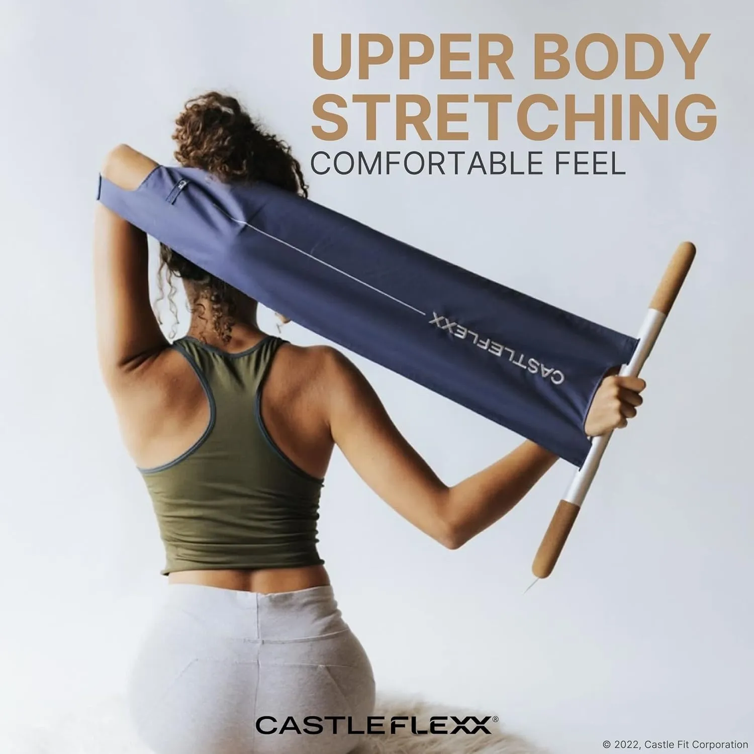 CastleFlexx Mobility and Full Body Strengthening Device | Non-Elastic Stretch Strap with Natural Premium Cork Handles for Stretching, Exercise, Physical Therapy, and Yoga
