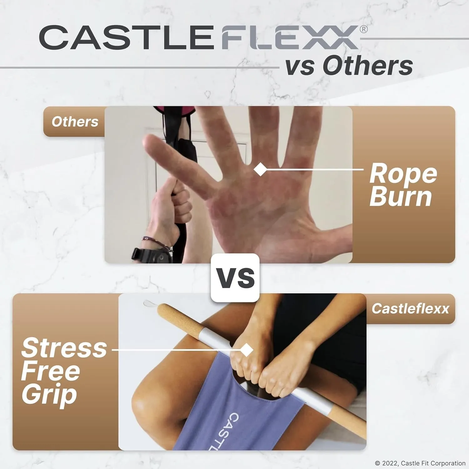 CastleFlexx Mobility and Full Body Strengthening Device | Non-Elastic Stretch Strap with Natural Premium Cork Handles for Stretching, Exercise, Physical Therapy, and Yoga