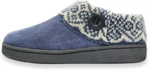 Clarks Womens Suede Leather Comfort Clog Knitted Collar Slipper - Plush Faux Fur Trim - Indoor Outdoor House Slippers For Women (Fairisle Navy 7M)