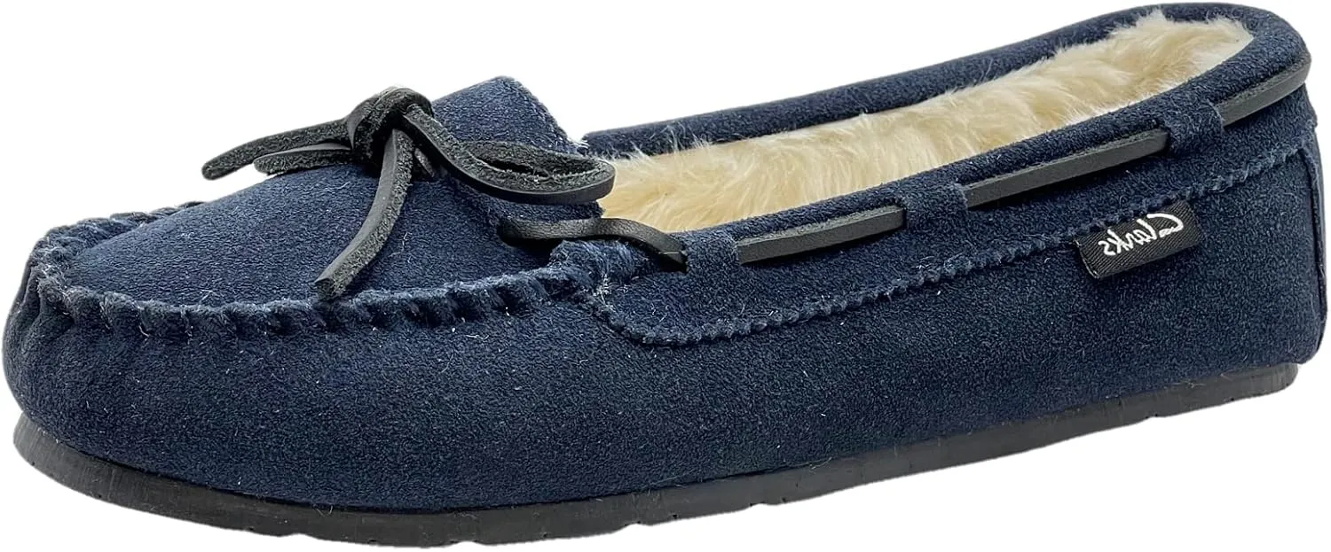 Clarks Women's Suede Moc Indoor and Outdoor Slipper (9 M US, Navy)