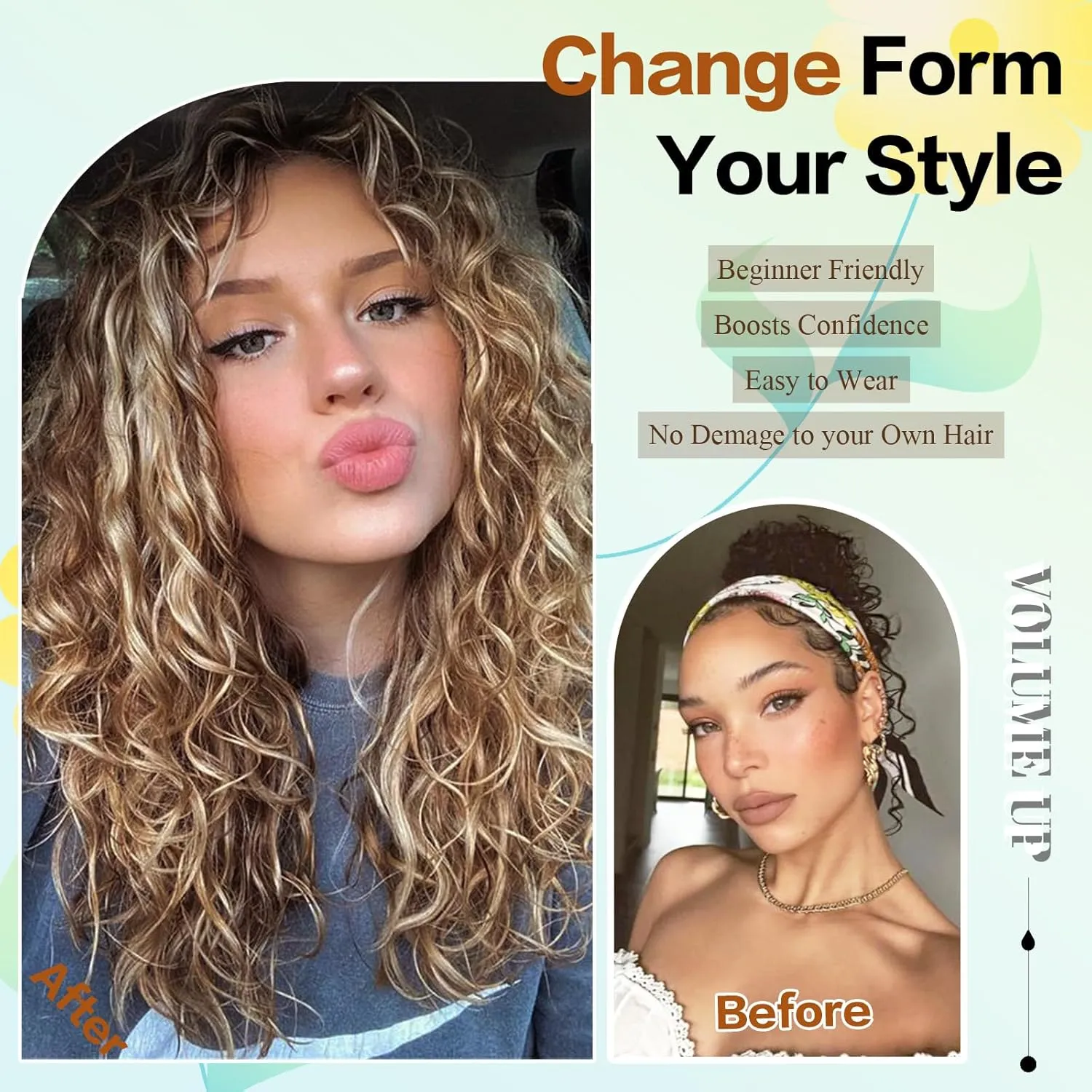 Clip in Hair Extensions,LEOSA 4PCS 16 inch Curly Hair Extensions Short Soft Natural Hairpiece Lace Weft Curly Wave Clip Ins Extensions Invisible for Women,Ash Brown with Blonde Highlights