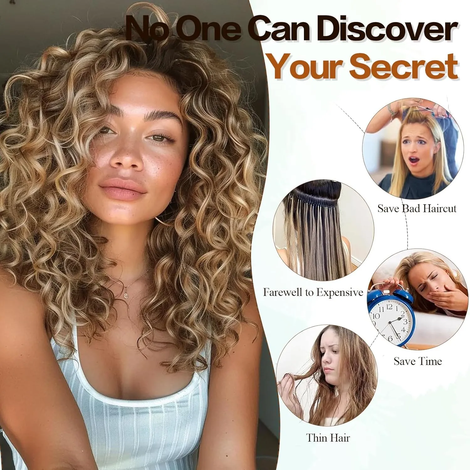 Clip in Hair Extensions,LEOSA 4PCS 16 inch Curly Hair Extensions Short Soft Natural Hairpiece Lace Weft Curly Wave Clip Ins Extensions Invisible for Women,Ash Brown with Blonde Highlights