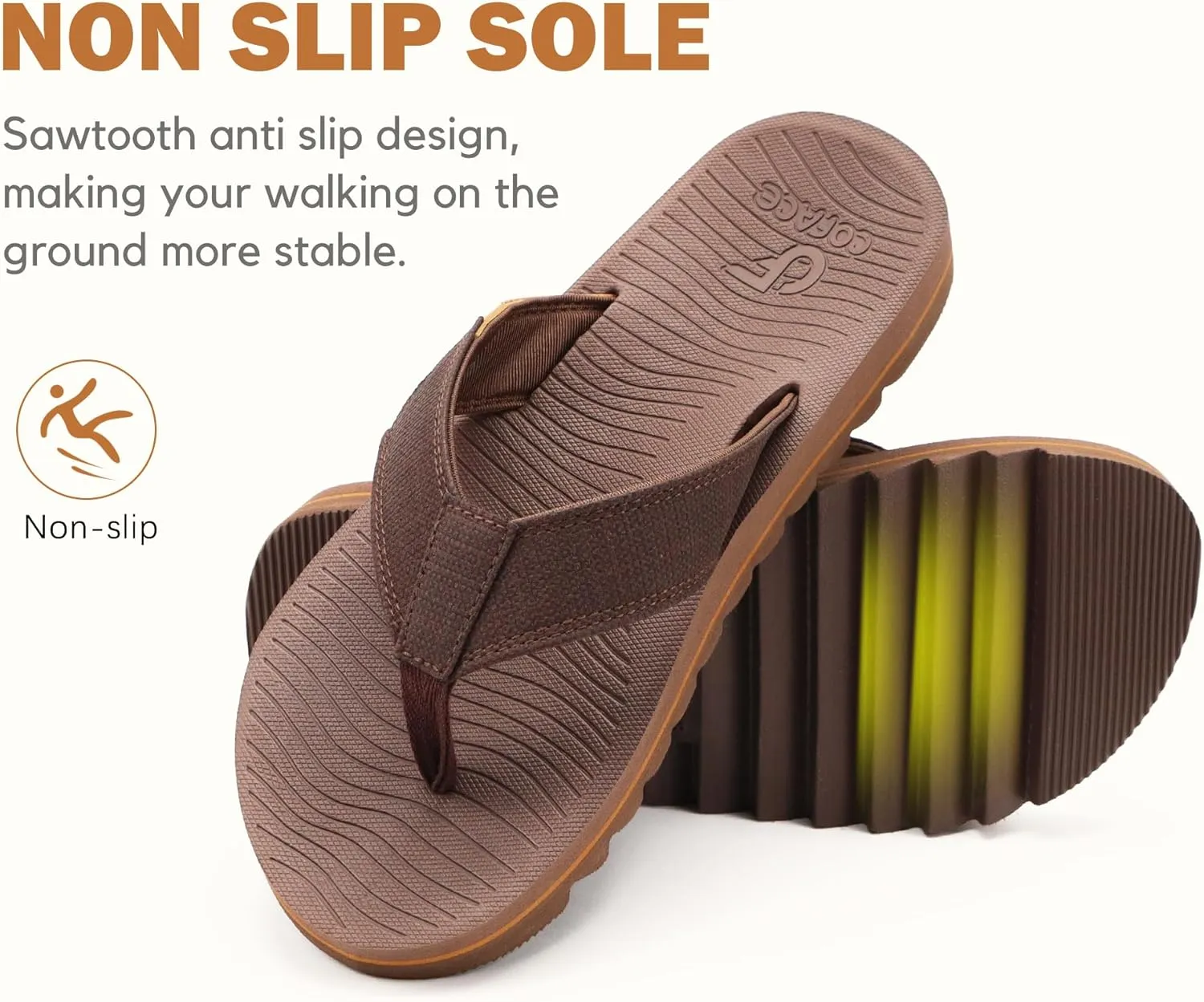 COFACE Flip Flops for Men with Arch Support Mens Sport Beach Thong-Sandals Outdoor 2025 Summer Leather Sandal for Man