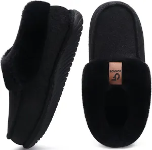 COFACE Women's Arch Support Memory Foam House Slippers Ladies Warm Fuzzy Faux Fur Collar Winter Moccasin Shoes Orthotic Plantar Fasciitis Indoor Outdoor Black Size 8.5