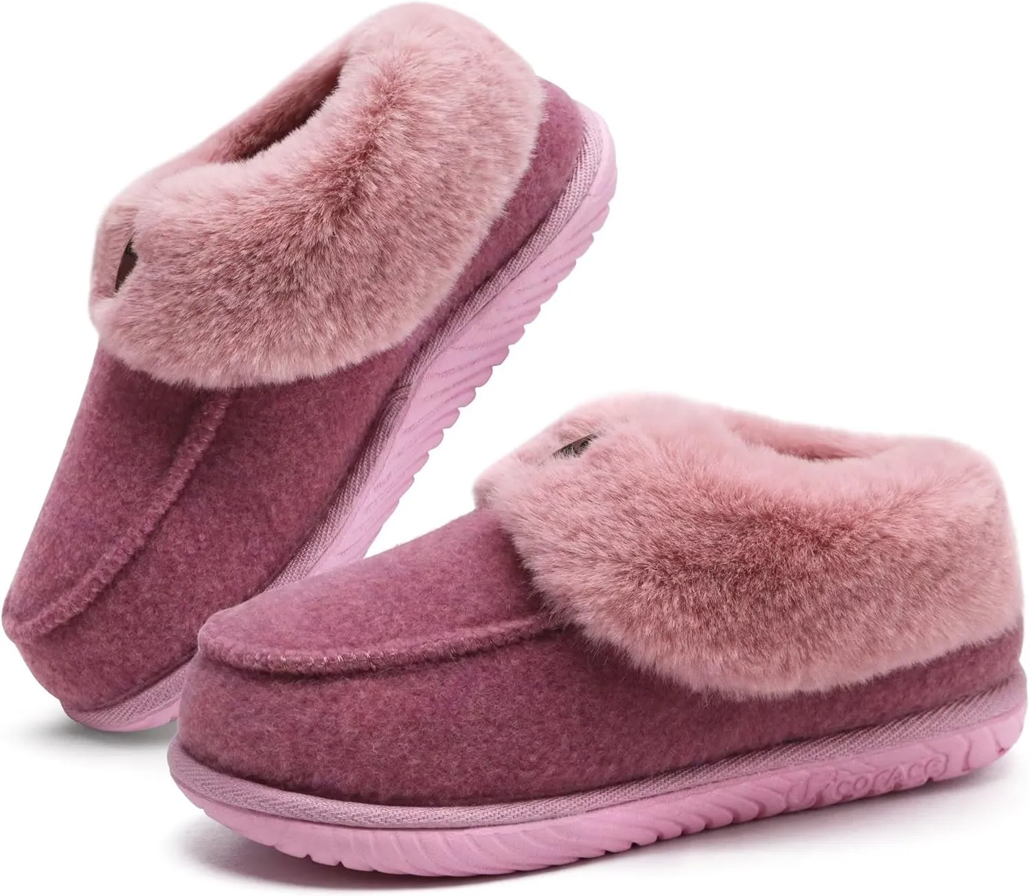 COFACE Women's Memory Foam House Slippers Arch Support Moccasin Winter Shoes Ladies Warm Fuzzy Faux Fur Collar With Indoor Outdoor Rubber Sole