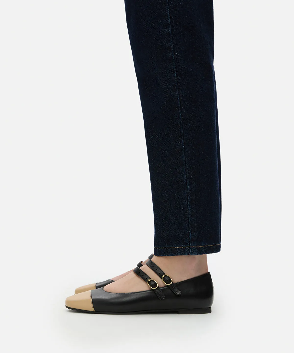 Color block flats with straps