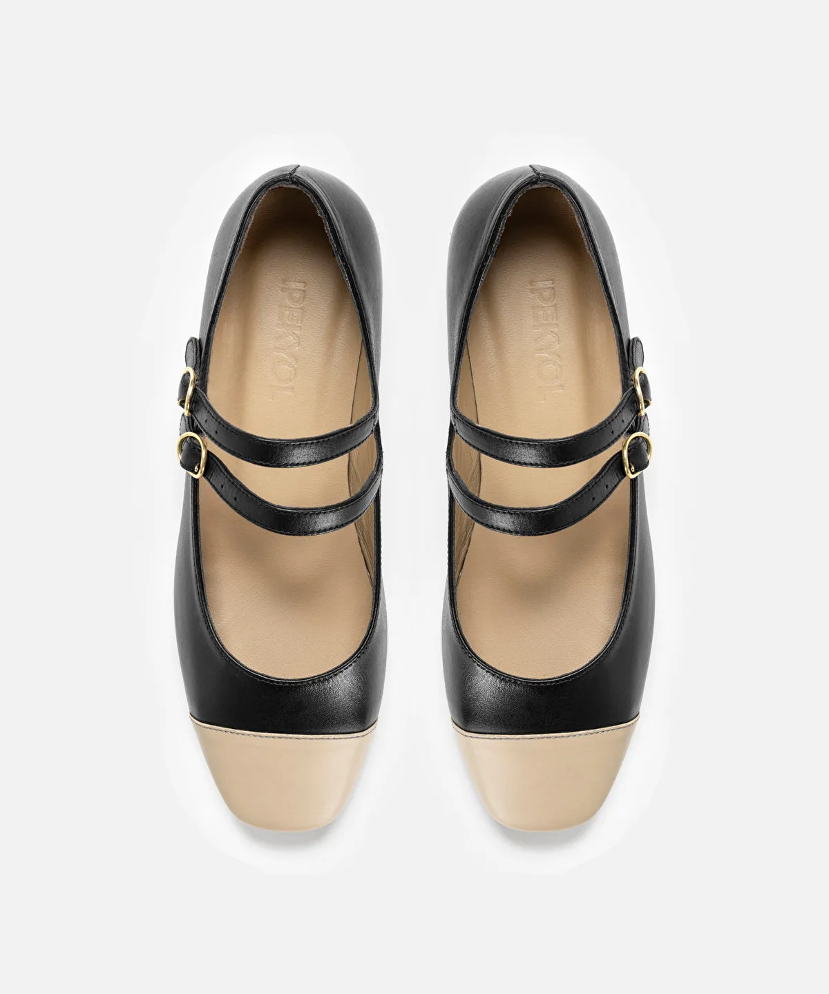 Color block flats with straps