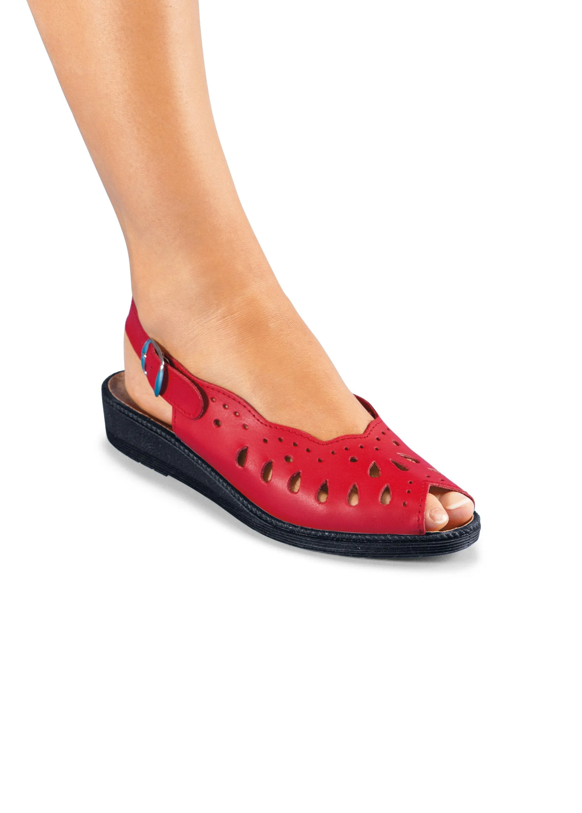 Comfort wide leather wedge sandals
