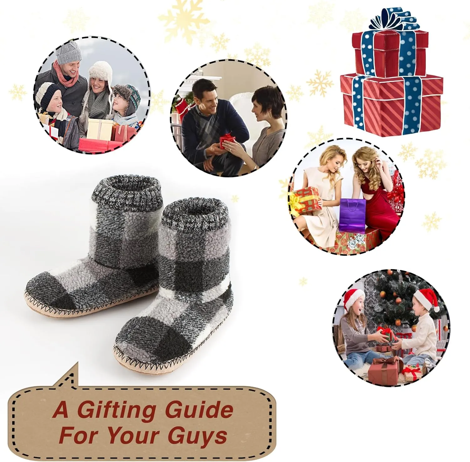 Cozy Boot Slippers for Men Indoor, Fuzzy House Shoes with Non Slip Gripper Soles, Soft Warm Moccasin Socks, Winter Gifts for Christmas Unique