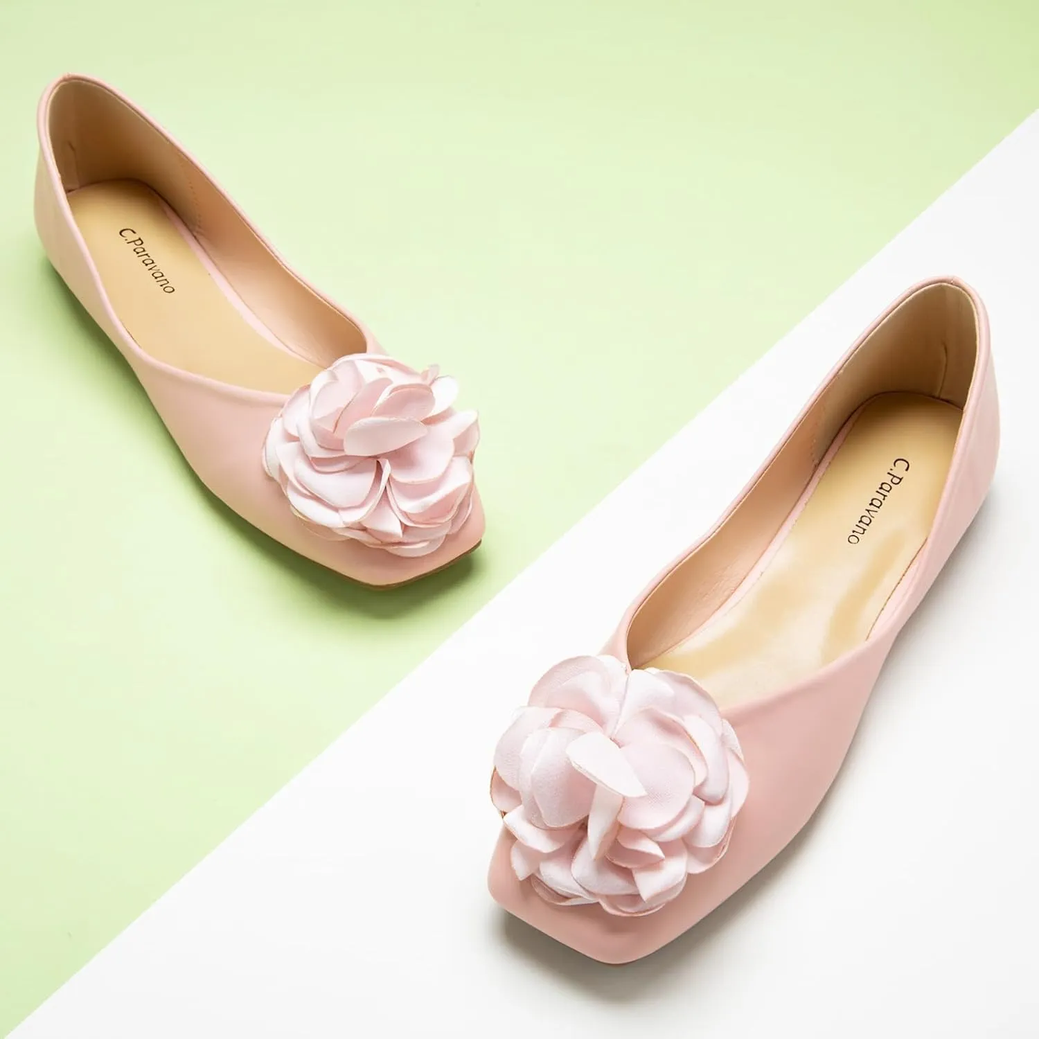 C.Paravano Ballet Flats for Women | Womens Flats Shoes | Square Toe Flats| Women's Flats | Slip On Dress Shoes | Flower Shoes