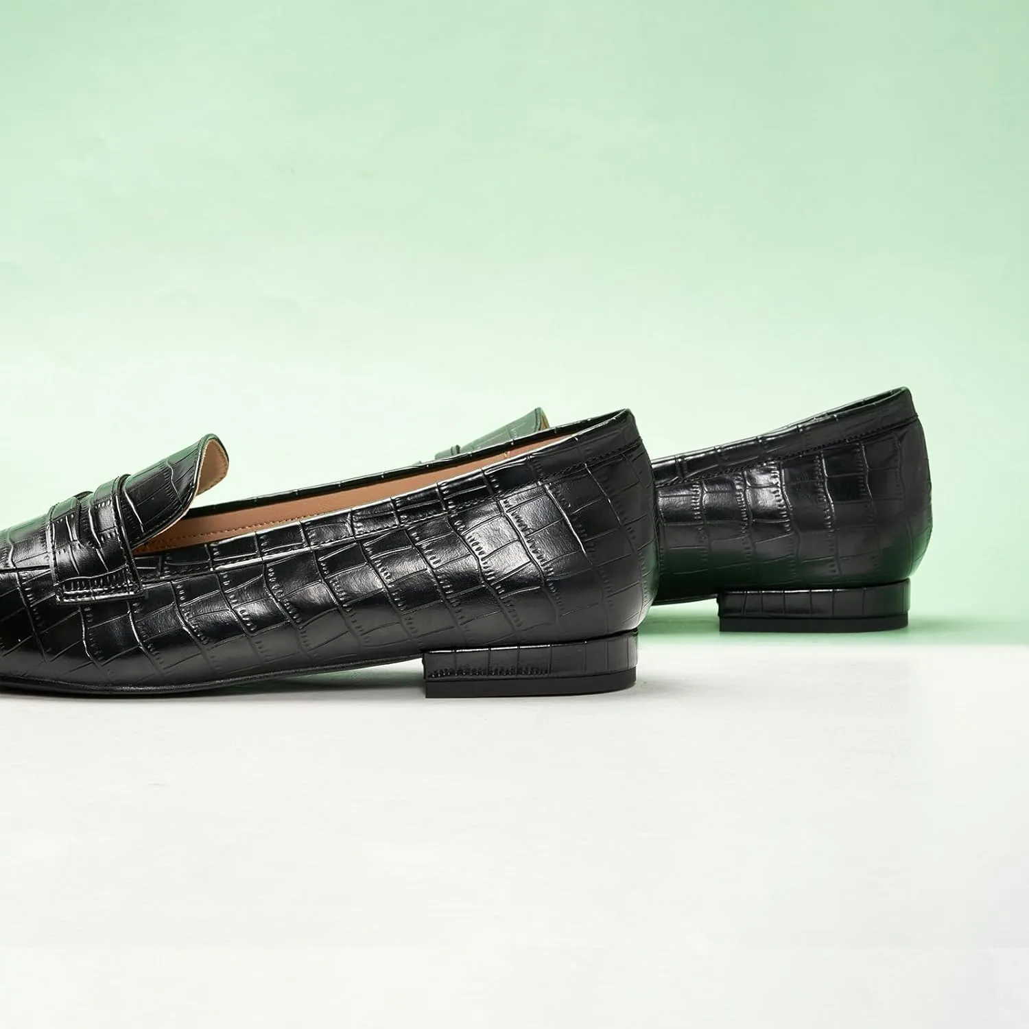 C.Paravano Penny Loafers for Women Formal Dress Square Toe Flats Slip on Loafer Shoes Comfort Loafer for Business Casual Wear