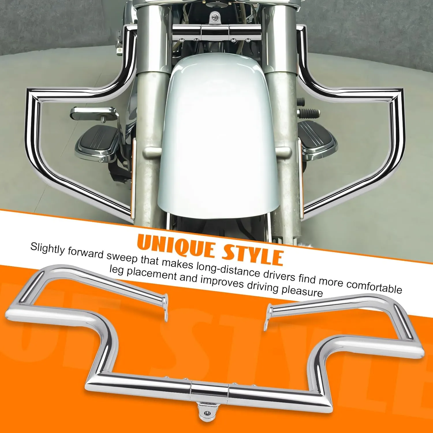 Crash Bar Engine Guard Front Highway Flat-Out Bars Chrome Fits 2009-2025 Harley Touring CVO Road Glide FLTR Road King FLHR Street Glide FLHX Electra Glide Ultra Classic Freewheeler Trike Models