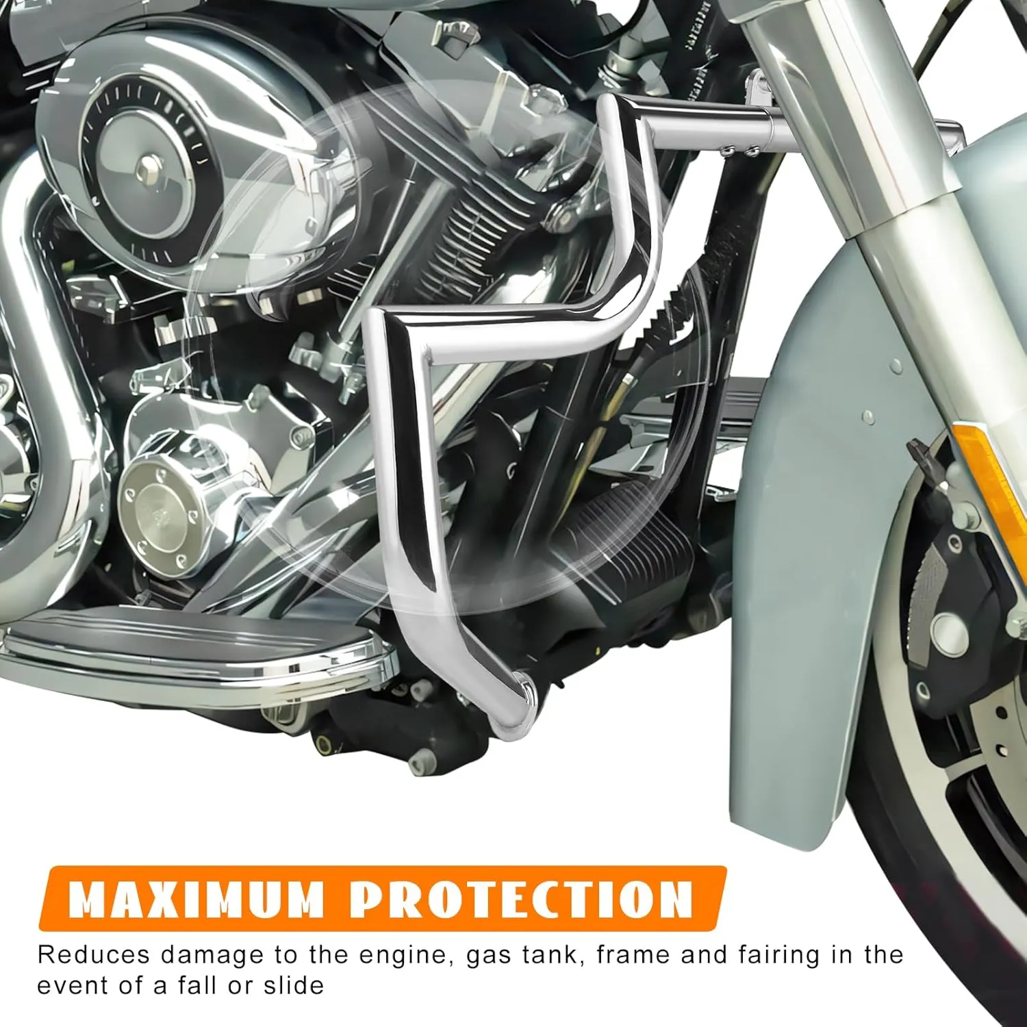 Crash Bar Engine Guard Front Highway Flat-Out Bars Chrome Fits 2009-2025 Harley Touring CVO Road Glide FLTR Road King FLHR Street Glide FLHX Electra Glide Ultra Classic Freewheeler Trike Models