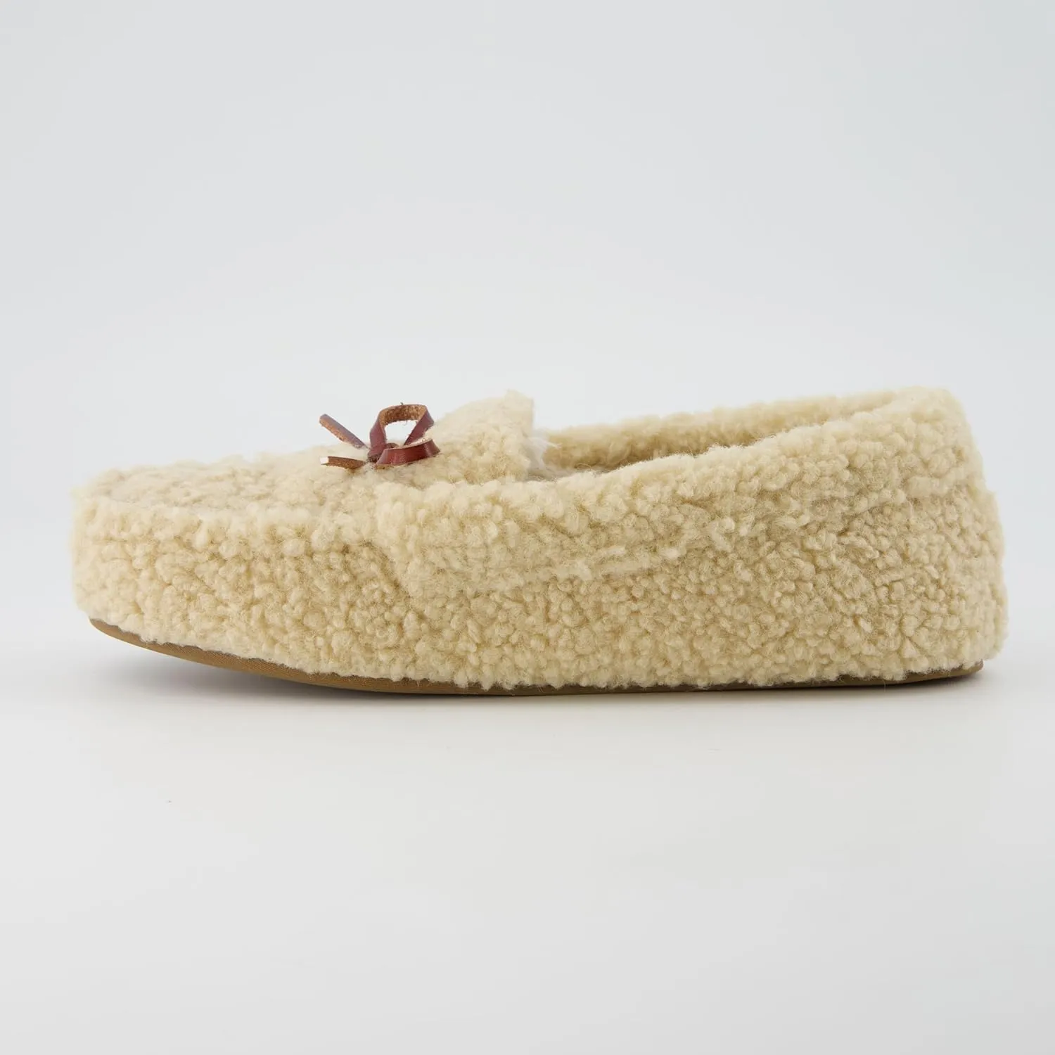 CUSHIONAIRE Star Women’s Faux Sherpa Moccasin Slippers – Cozy Indoor/Outdoor Slip-On with Memory Foam & Durable Rubber Sole, Wide Widths Available