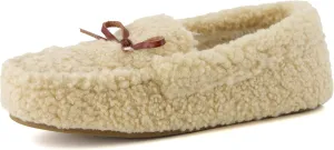CUSHIONAIRE Star Women’s Faux Sherpa Moccasin Slippers – Cozy Indoor/Outdoor Slip-On with Memory Foam & Durable Rubber Sole, Wide Widths Available